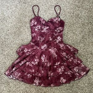 Windsor Burgundy Floral Layered Kids Dress